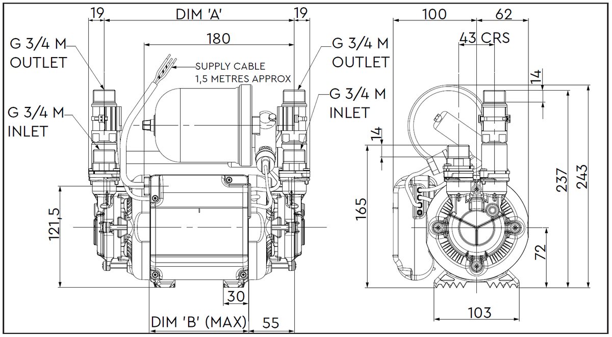 Stuart Turner Monsoon Universal U2.0 Bar Twin Shower Pump